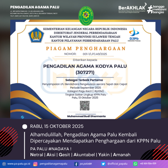 Penghargaan dari KPPN Palu